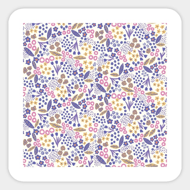 Ditzy Floral in Very Peri , pink and yellow Sticker by Quick Brown Fox Canada 